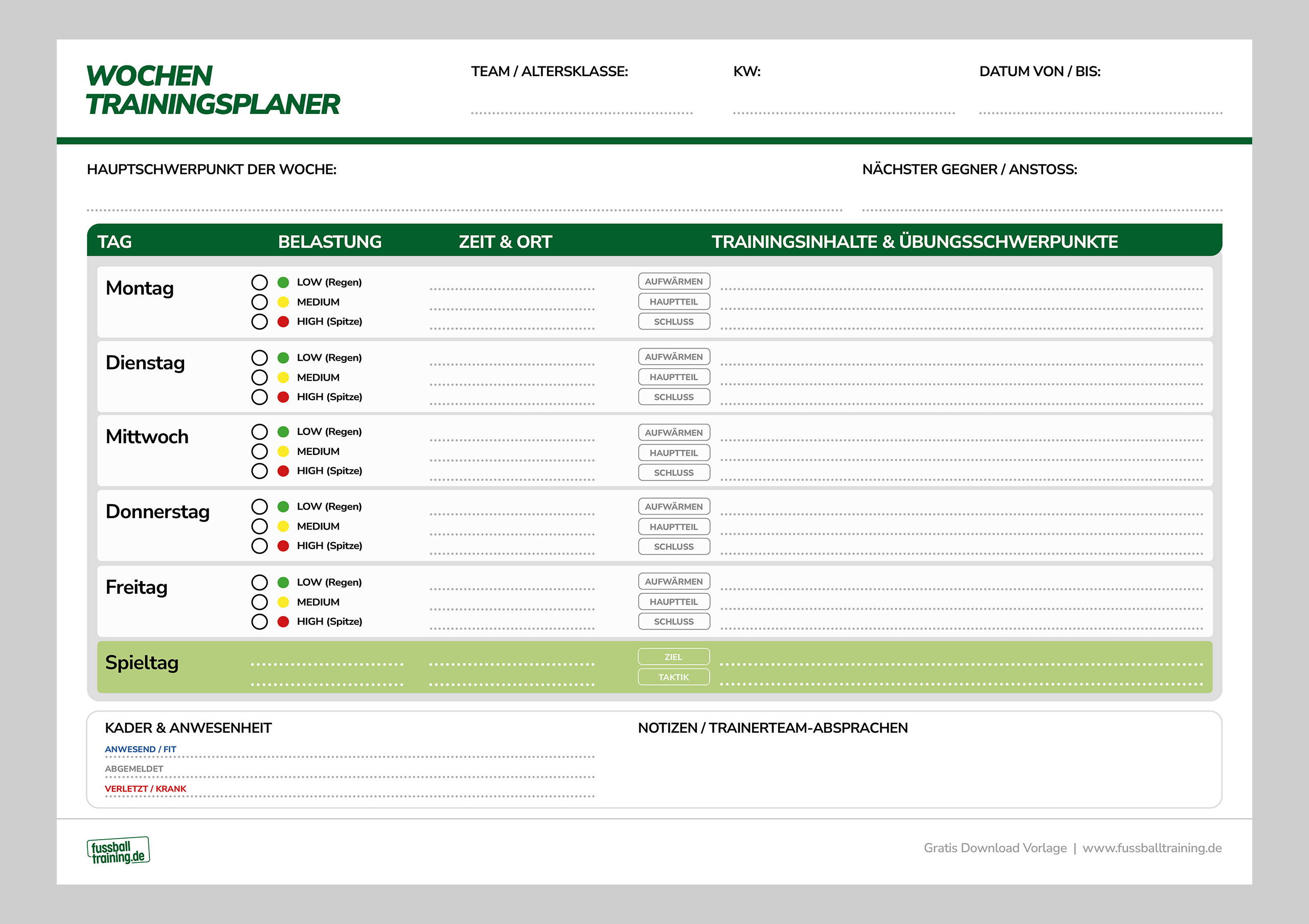 Wochen-Trainingsplaner